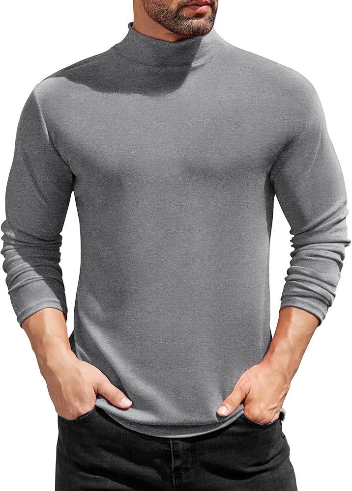 COOFANDY Men Mock Turtleneck Long Sleeve Shirts Solid Undershirt Lightweight Base Layers Thermal Underwear Pullover Tops