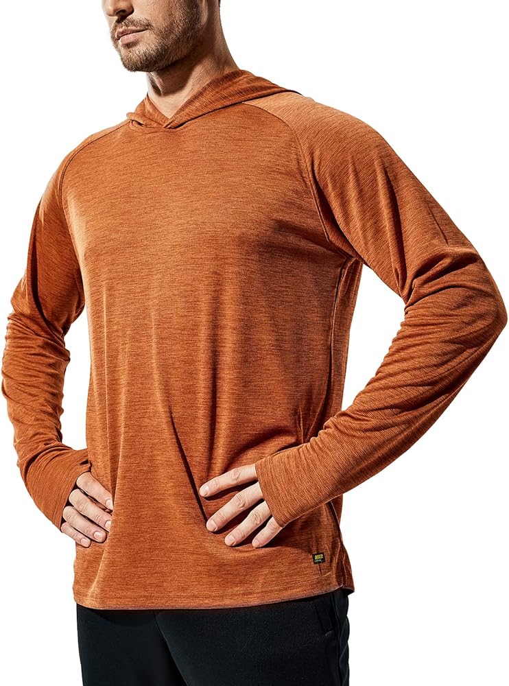 MIER Men's UPF 50+ Sun Protection Hoodie Long Sleeve SPF Fishing Hiking Running Thumbhole Shirts Hooded Quick Dry Lightweight