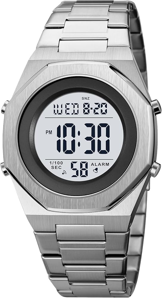 Men's Wrist Watches Stainless Steel Digital Watch Men, Hexagon Designer Watch for Men, Waterproof Watch with Alarm Date & Light