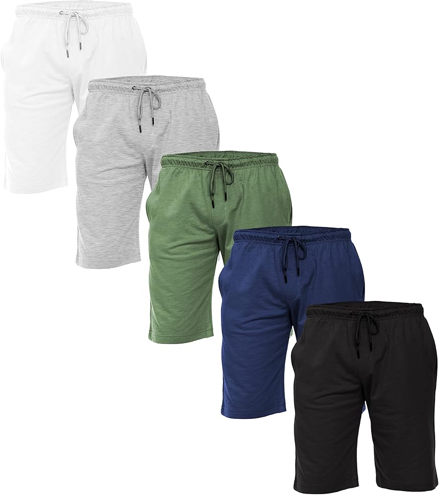 Andrew Scott Men's 5 Pack Cotton French Terry Casual Lounge Drawstring Sweat Workout Shorts with 3 Pockets