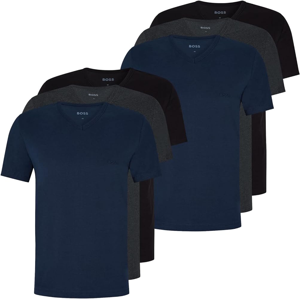 BOSS Men's Classic T-Shirts Short Sleeve Shirts Pure Cotton V-Neck Pack of 6