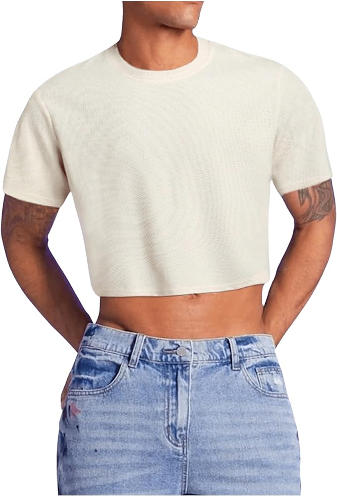 Verdusa Men's Basic Crop Top T Shirts Summer Short Sleeve Tee Top