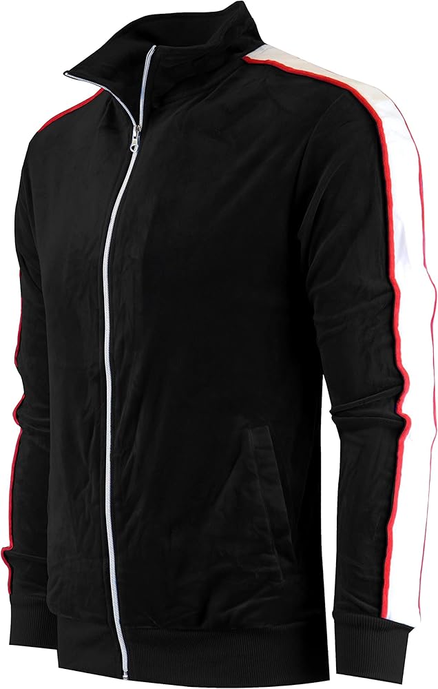 SCREENSHOT Mens Slim Fit Spandex Plush Velour Track Jacket - NYC Athletic Fashion Side Taped Top