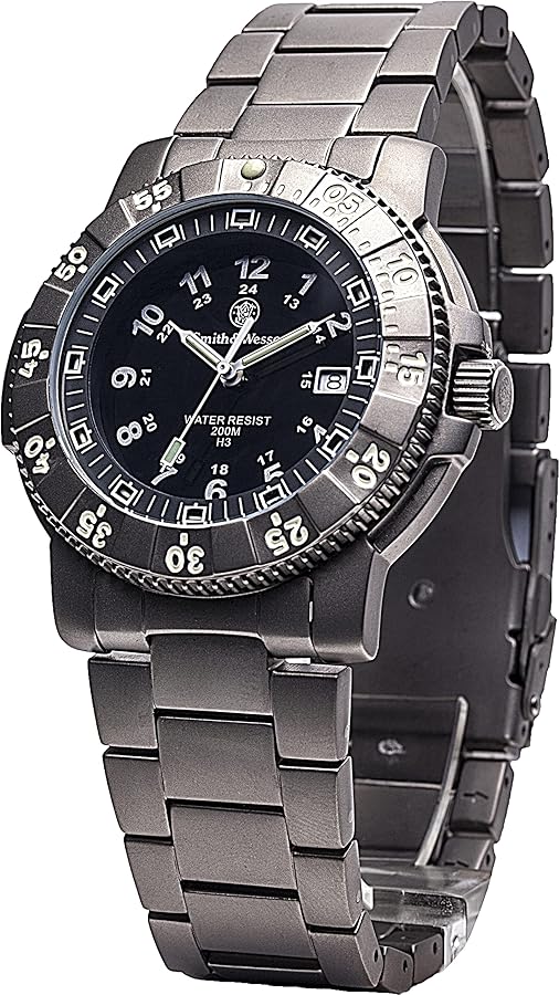 Smith & Wesson Mens Executive Tritium H3 Watch, Tactical Military Timepiece, Titanium Case, Bezel and Strap, 20ATM Water Resistance, Christmas Gift