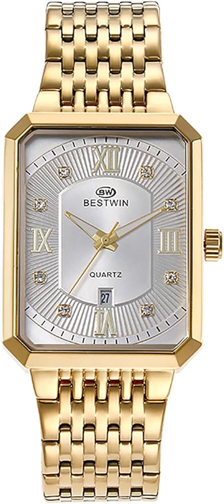 Avaner Men's Square Gold Watches: Stainless Steel Strap Analog Quartz Wristwatch with Calendar Luminous Pointer