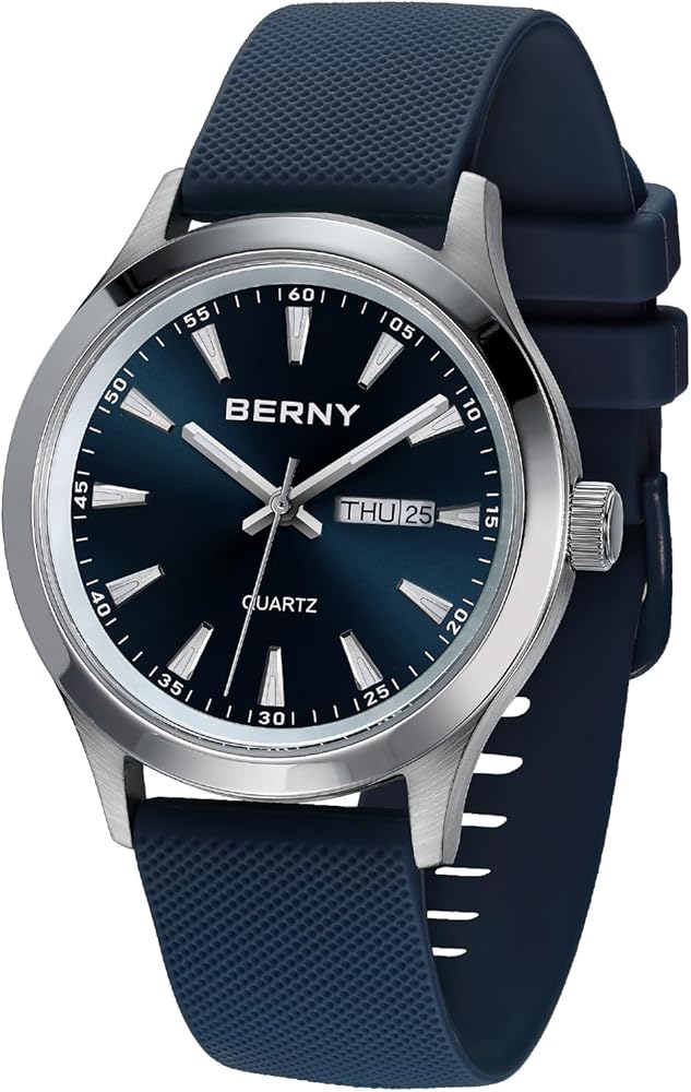 BERNY Quartz Watch for Men Miyota 2105 Movement Fashion Sports Wirstwatch 3ATM Waterproof Day Date Colorful Dials Quick Release Silicone Watch Band(Blue)