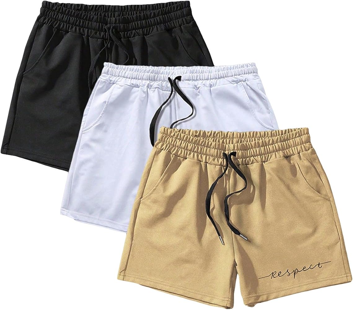 SOLY HUX Men's 3 Piece Shorts Letter Graphic Drawstring Waist Track Shorts with Pockets