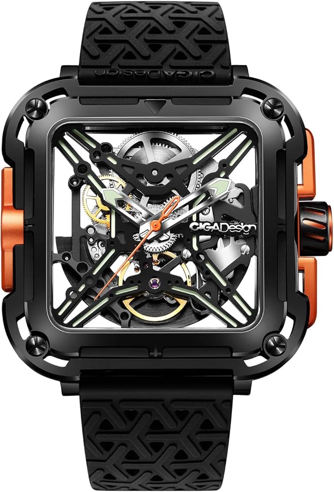 CIGA Design Mechanical Automatic Watch X Series SUV Inspired Anti-Shock Design Sapphire Crystal Analog Skeleton Watches with Silicone and Nylon Strap Fashion Wrist Accessories Gifts for Men and Women