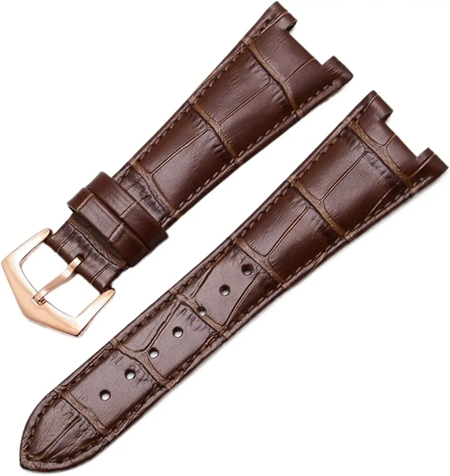 Genuine Leather Watch Band for Patek Philippe 5711 5712G Nautilus Watchs Men and Women Special Notch Watch Strap 25mm*12mm (Color : 25-12mm, Size : Black-Gold)