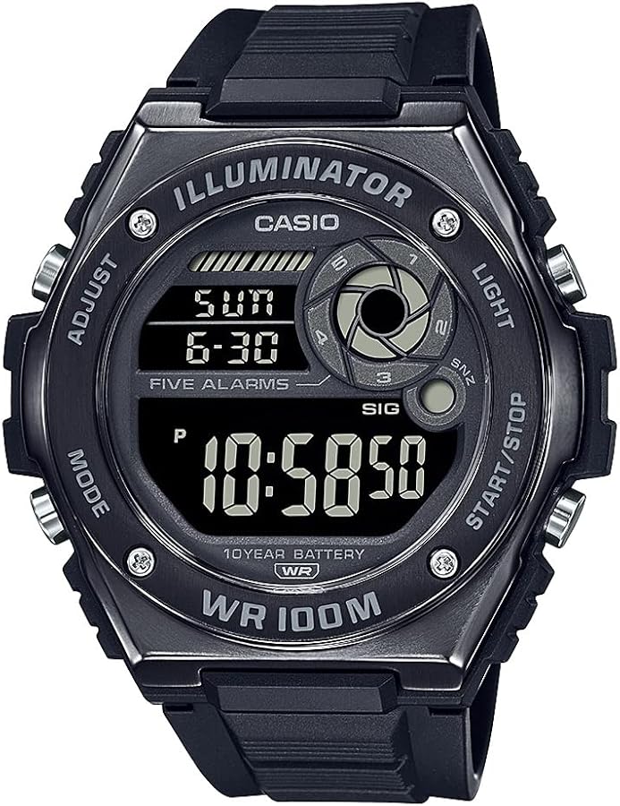 Casio LED Illuminator 10-Year Battery Five Alarm Men's Watch MWD-100HB-1BV