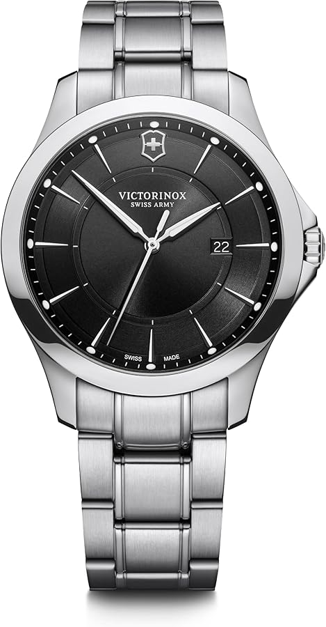 Victorinox Alliance Watch - Premium Swiss Watch for Men - Stainless Steel Analog Wristwatch - Great Gift for Birthday, Holiday & More - Black Dial, Stainless Steel Bracelet