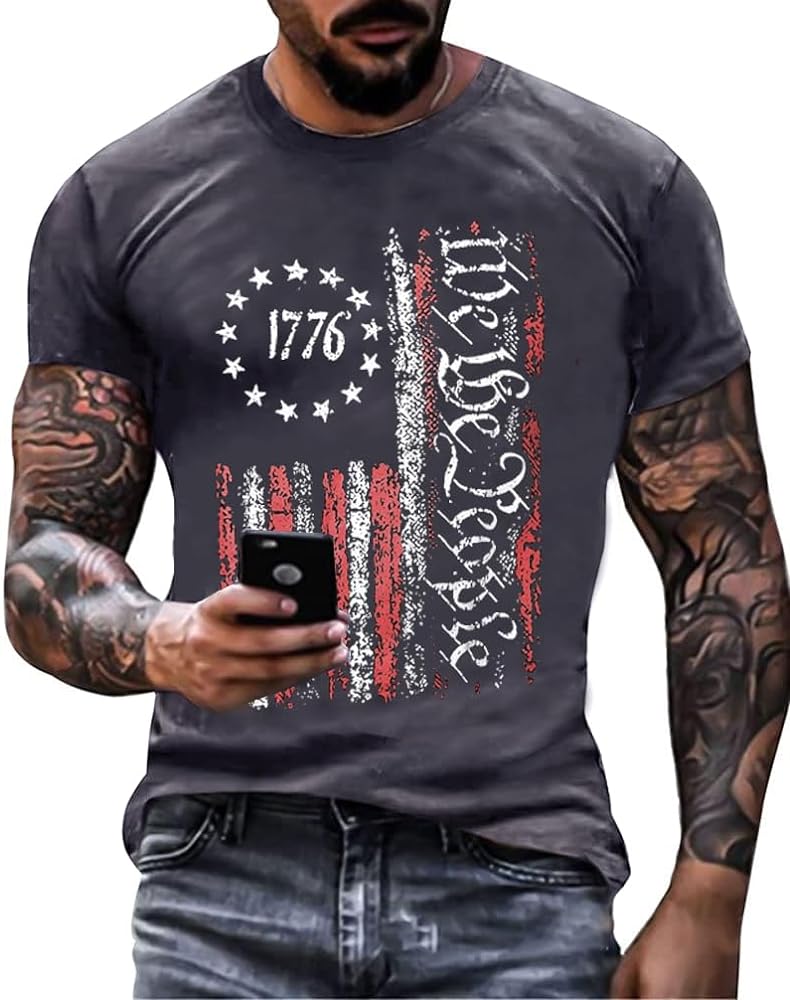 Mens American Flag Patriotic 1776 Shirt American 4th of July Short Sleeve Independence Day T-Shirt