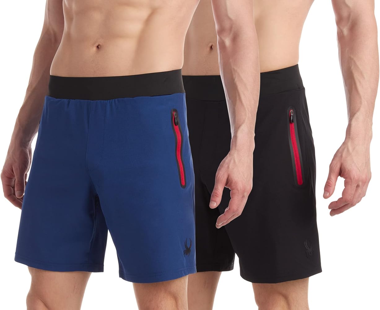 Spyder Men's Active Shorts - 2 Pack Performance Woven Athletic Shorts, Zipper Pockets - 7" Gym Running Shorts for Men (S-XL)