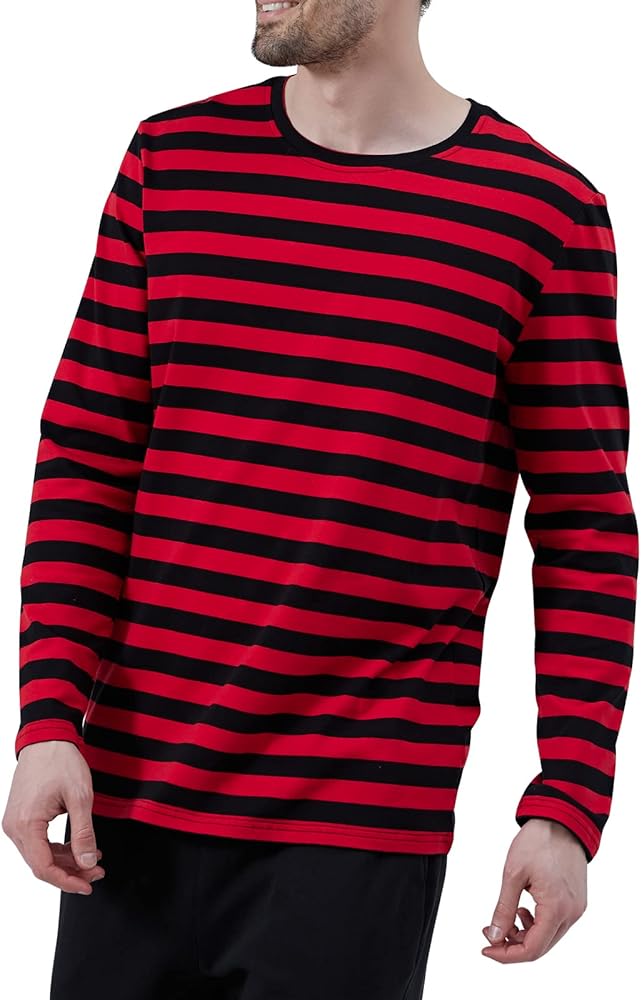 Men's Long Sleeve Striped Crew Neck T-Shirts