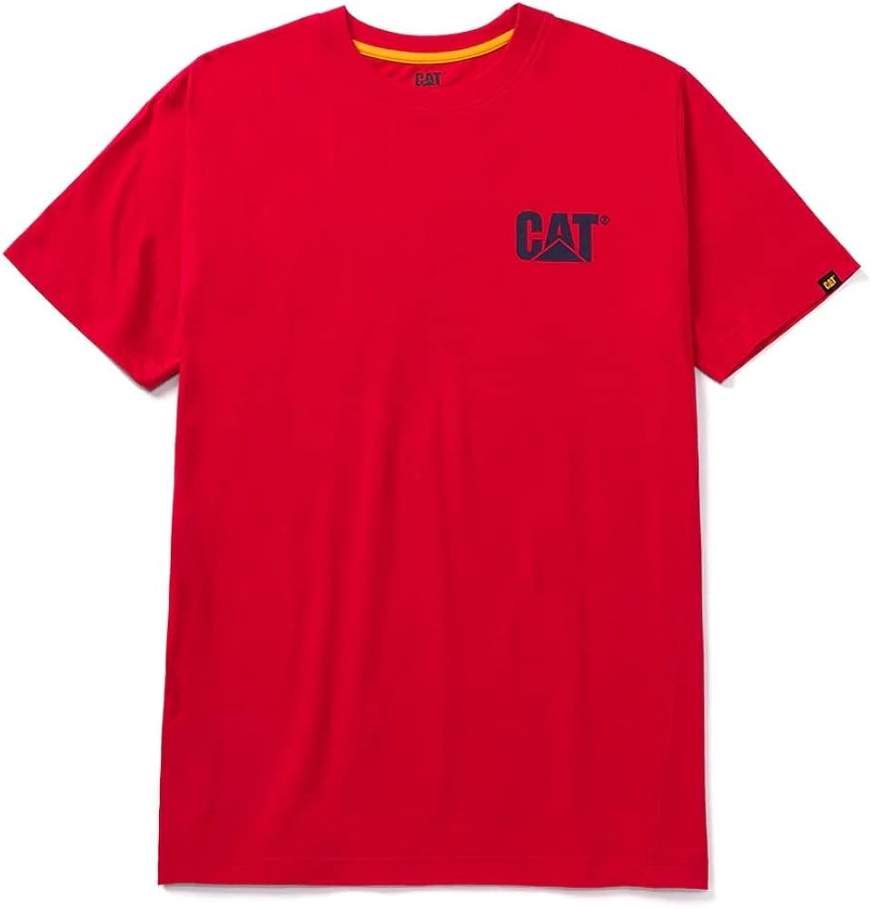 Caterpillar Men's Trademark T-Shirts with Shape-Retention Rib Trim Spandex, Tagless Neck, and Cat Logo on Left Chest