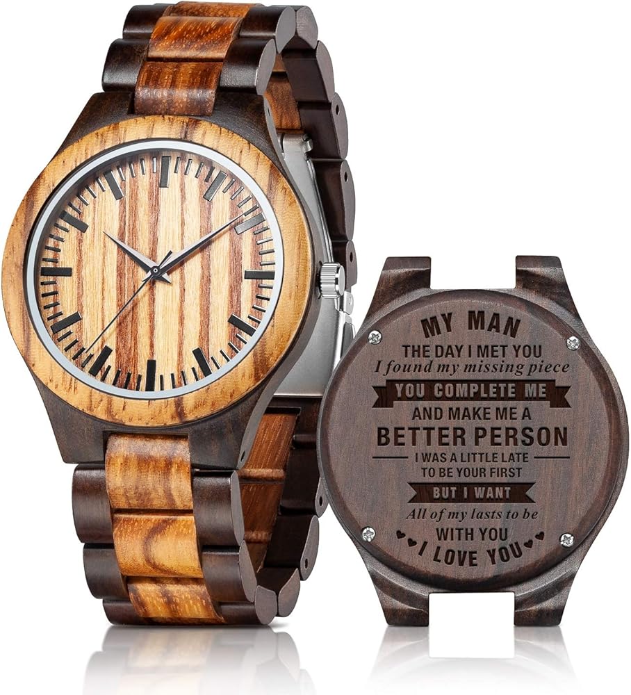 UMIPHIMAT Personalized Engraved Wooden Watches - Custom Anniversary Birthday Wood Watches for Men Husband Boyfriend Dad Him Son