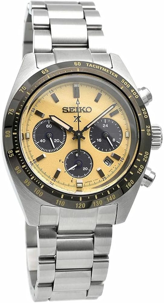 SEIKO Speedtimer Solar Chronograph Gold Dial Stainless Steel Mens Watch SSC817