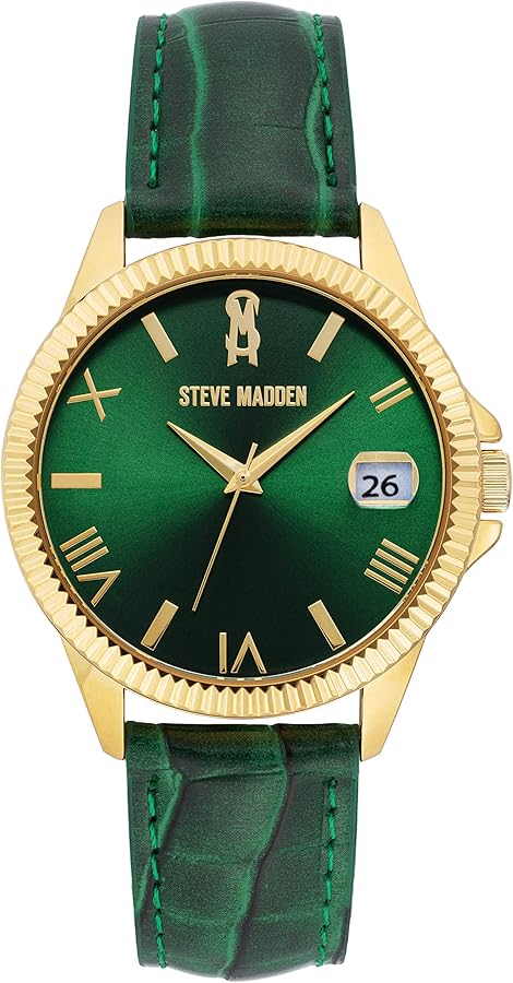 Steve Madden Unisex Date Function Croco-Grain Strap Watch