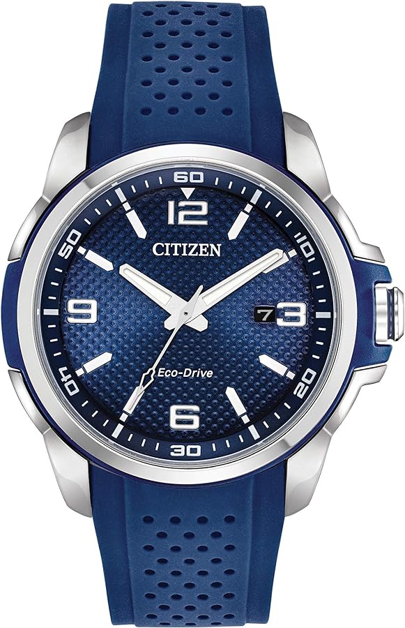 Citizen Men's Eco-Drive Weekender Watch in Stainless Steel with Blue Polyurethane strap, Blue Dial (Model: AW1158-05L)