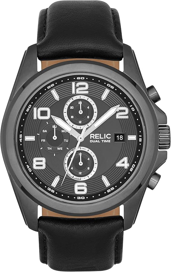 Relic by Fossil Men's Daley Quartz Stainless Steel and Leather Casual Watch, Color: Black (Model: ZR15795)