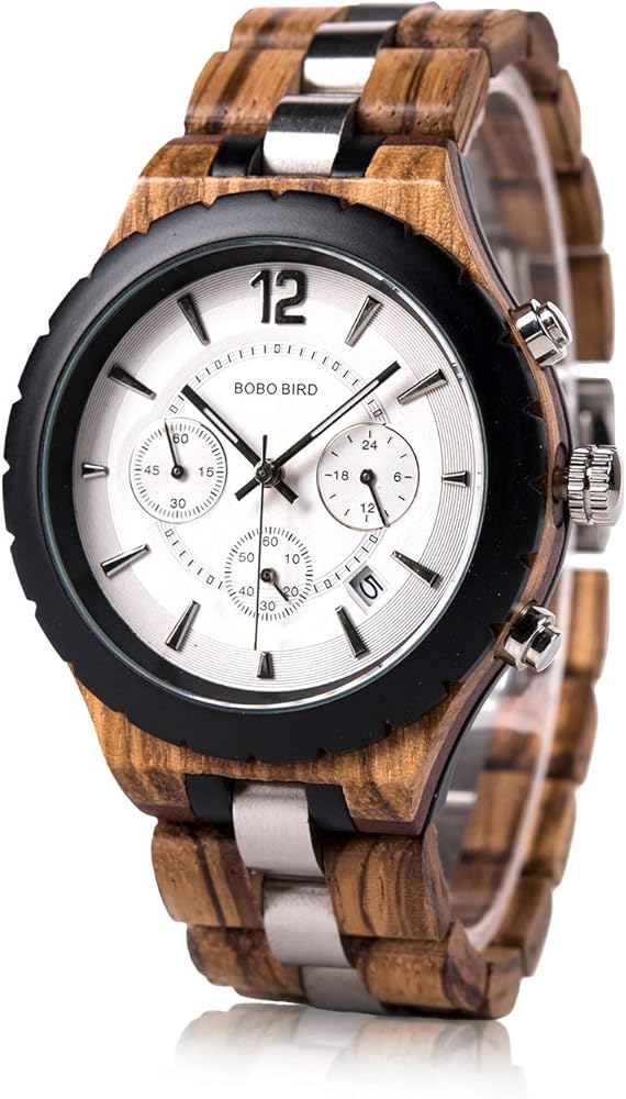 BOBO BIRD Mens Luxury Stylish Wooden Watches Date & Chronograph Military Quartz Timepieces