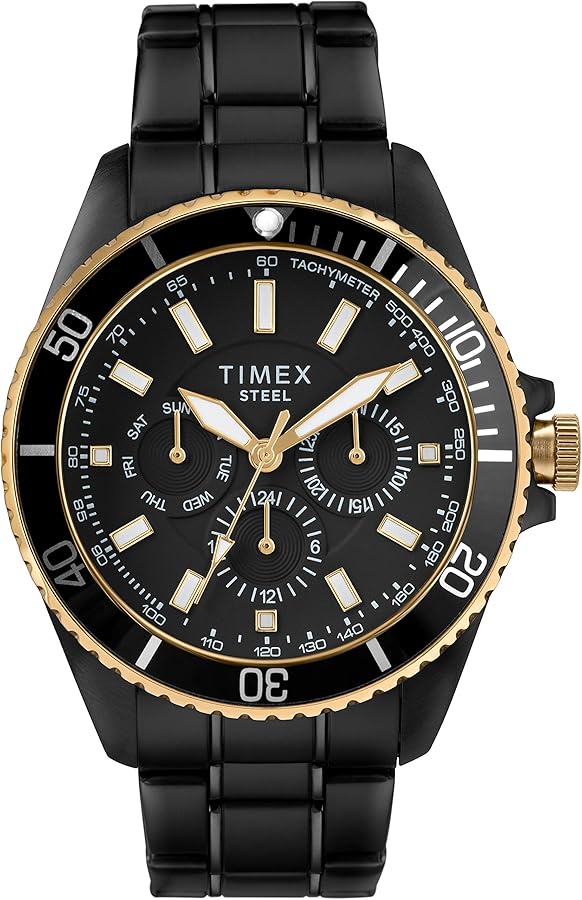 Timex Men's Dress Analog 44mm Stainless Steel Multifunction Bracelet Watch