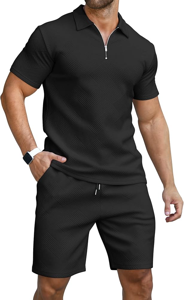 KUYIGO Men's Polo Shirt and Shorts Set Summer Outfits Fashion Casual Short Sleeve Polo Suit for Men 2 Piece Shorts Tracksuit