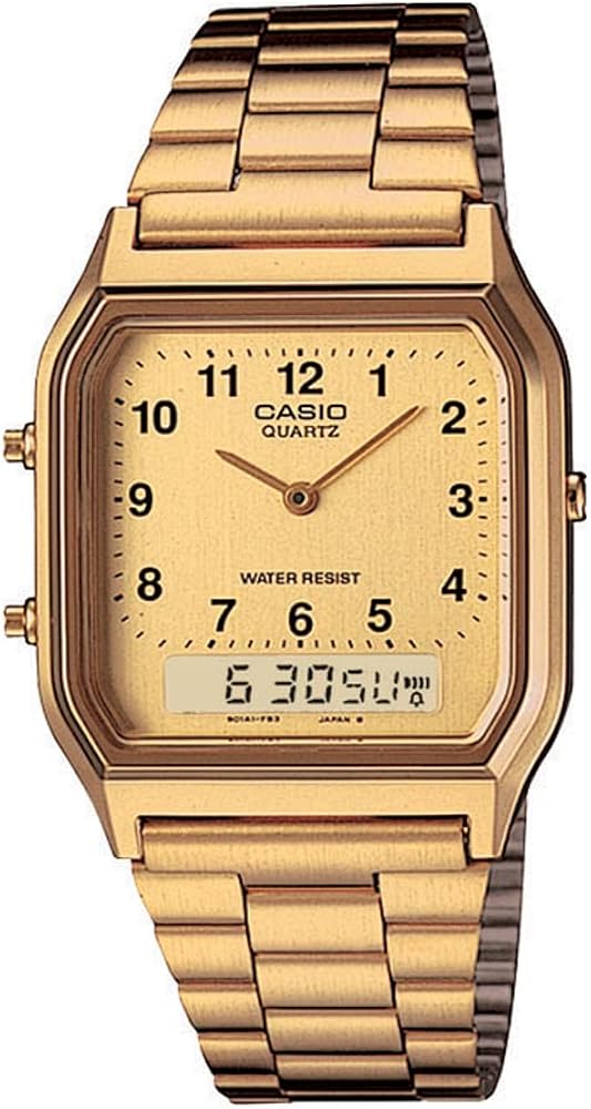 Casio AQ230GA-9BVT Men's Vintage Collection Analog Digital Dual Time Gold Tone Metal Band Watch