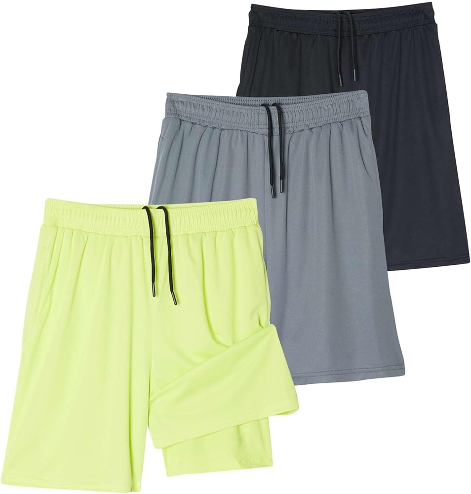 Real Essentials 3 Pack: Men's 2 in 1 Dry-Fit 7" Running Workout Gym Shorts with Compression Liner (Available in Big & Tall)