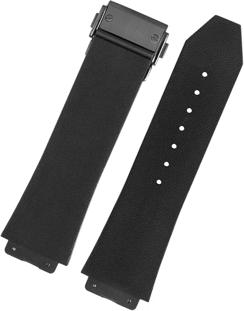 Watch Band for HUBLOT Big Bang Silicone 25 * 19mm Waterproof Men Watch Strap Chain Watch Accessories Rubber Watch Bracelet (Color : Striped blackblack, Size : 25-19mm)