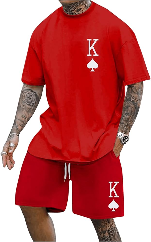 SOLY HUX Men's Plus Size 2 Piece Outfits Letter Graphic Short Sleeve T Shirt and Shorts Sets