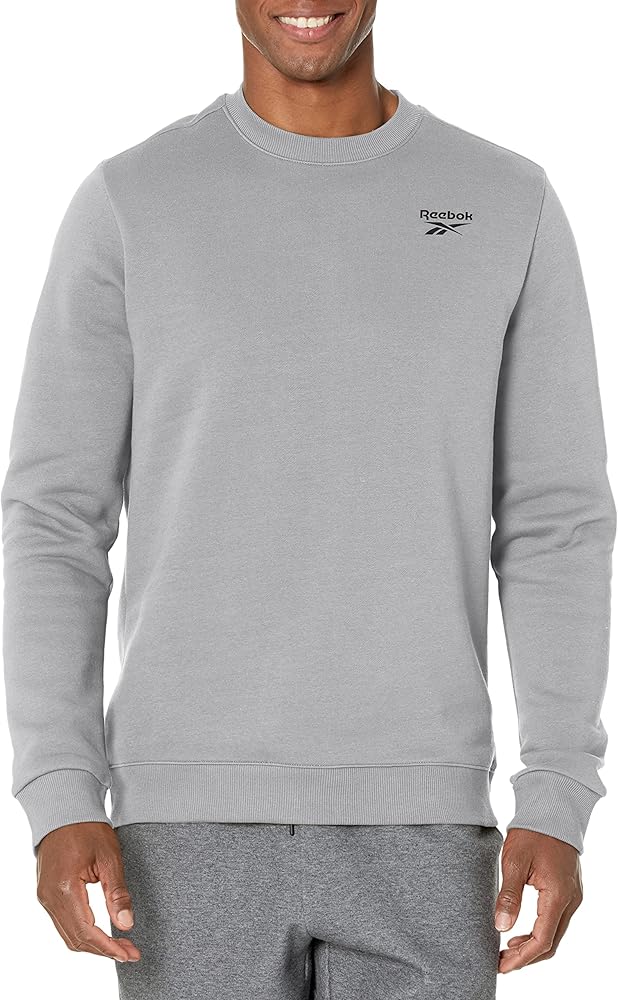 Reebok Men's Standard Crewneck Sweatshirt, Pure Grey/Black Small Logo, Medium