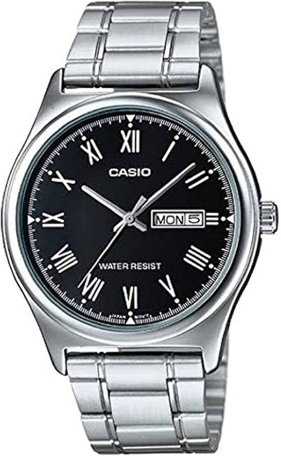 Casio MTP-V006D-1 Men's Analogue Quartz Watch with Stainless Steel Strap, black, Strap.