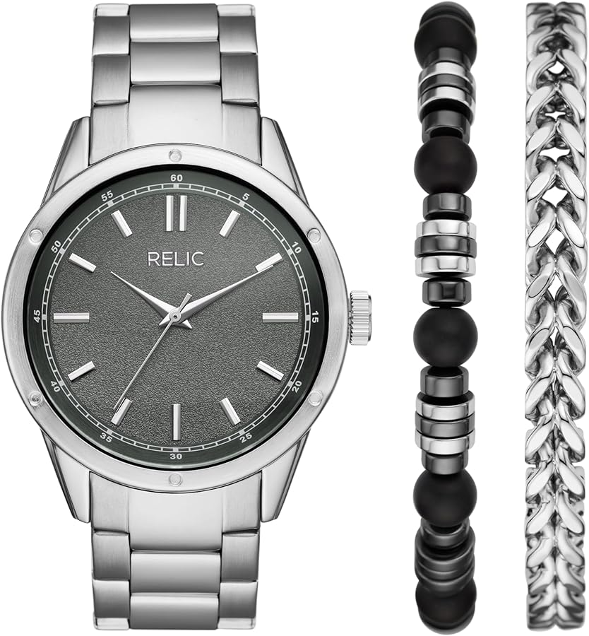 Relic by Fossil Men's Silver-Tone Metal Watch and Bracelet Set (Model: ZR97013)