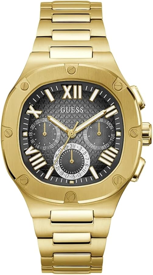 GUESS Men's 42mm Watch - Black Strap Gunmetal Dial Silver Tone Case