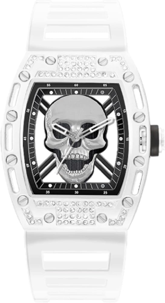 ED HARDY Skull Men's Silver/White Plastic Analog Watch