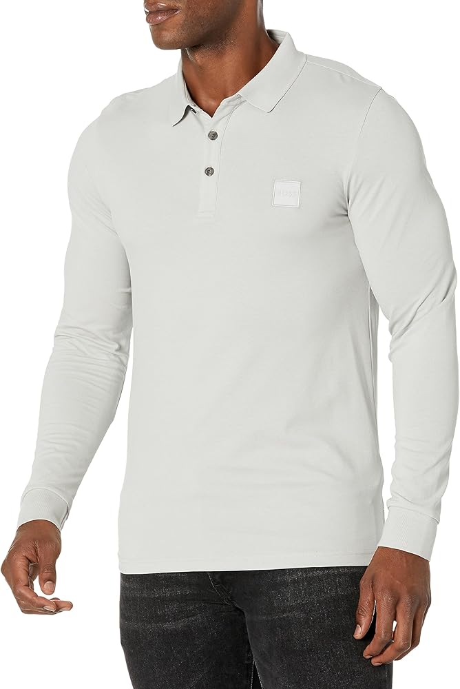 BOSS Men's Square Patch Logo Slim Fit Long Sleeve Polo Shirt