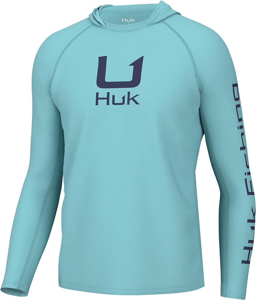 HUK Standard Icon X Hoodie, Fishing Shirt with Sun Protection for Men, Marine Blue