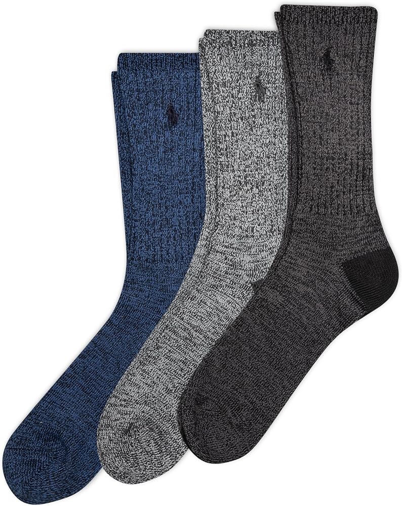 POLO RALPH LAUREN Men's Super Soft Ragg Casual Crew Socks-3 Pair Pack-Heel-Toe Reinforcement