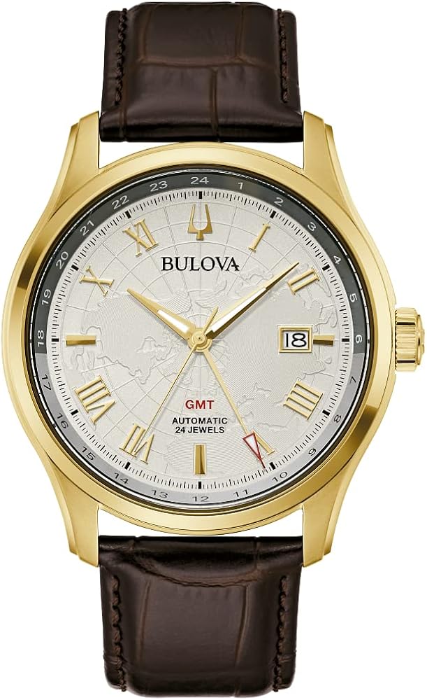 Bulova Classic Wilton GMT Automatic Brown Leather Strap Watch | 43mm | 97B210