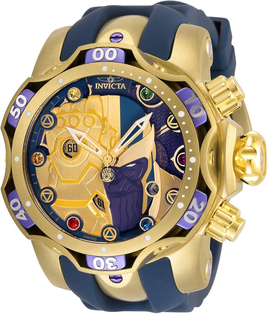 Invicta Marvel Thanos Men's 52.5mm Stainless Steel and Silicone Gold dial Quartz Watch