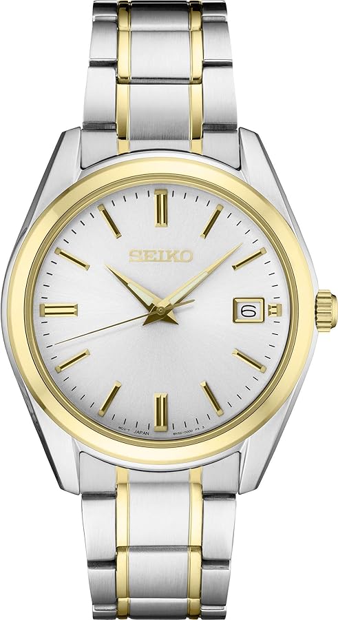 Seiko SUR312 Watch for Men - Essentials - White Dial, Date Calendar, LumiBrite Hands, Two-Tone Stainless Steel Case & Bracelet, and 100m Water Resistant