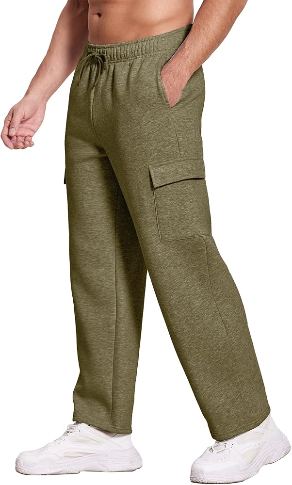 Deyeek Men's Cargo Sweatpants Baggy Sweat Pants for Men Open Bottom Sweatpants Straight Leg Lounge Cargo Sweats with Pockets