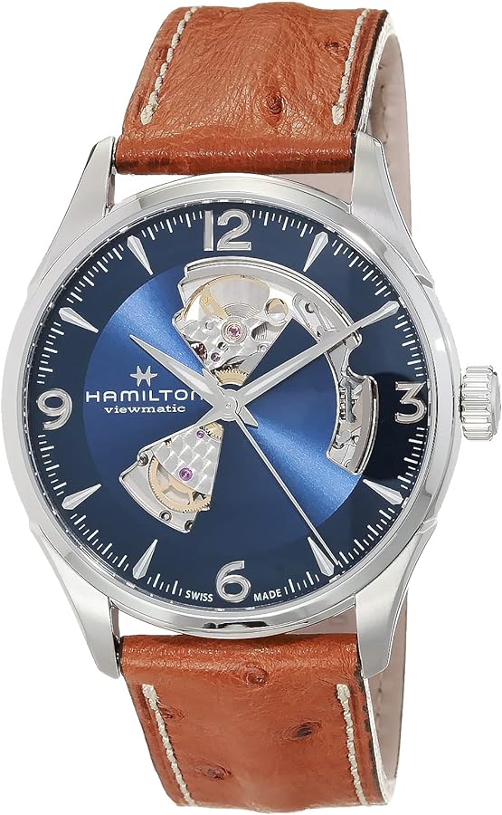 Hamilton Watch Jazzmaster Open Heart Auto 42mm Case, Blue Dial, Brown Leather Strap (Model: H32705041)