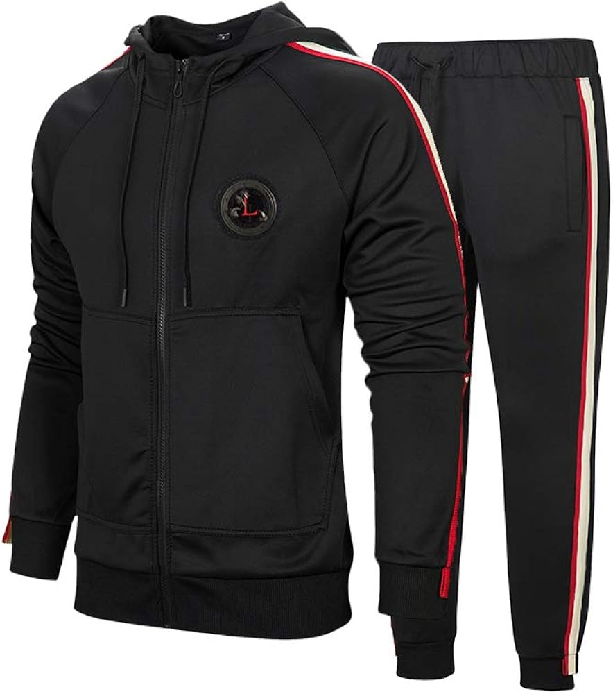 PASOK Men's Casual Tracksuit Set Long Sleeve Full-Zip Running Jogging Athletic Sweat Suits