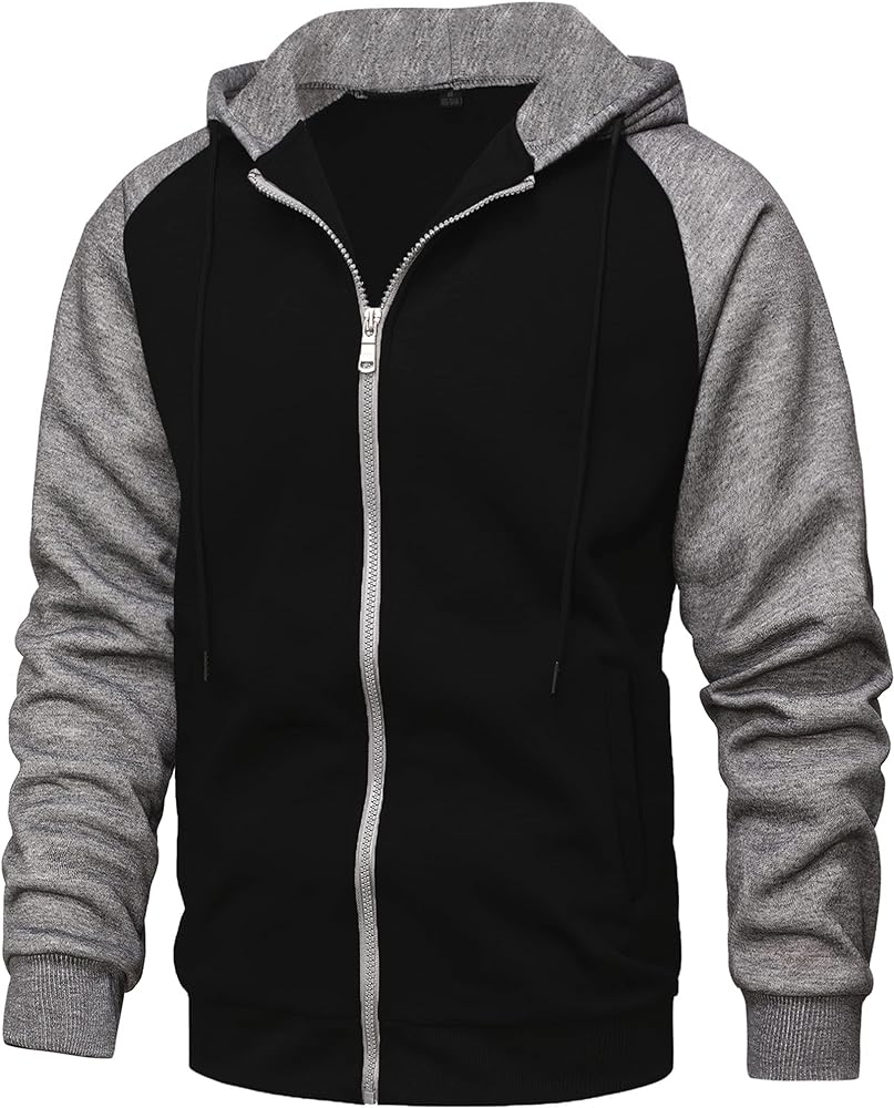 GXAMOY Men's Novelty Color Block Pullover Fleece Hoodie Casual Hooded Sweatshirts Full Zip Jacket with Pocket