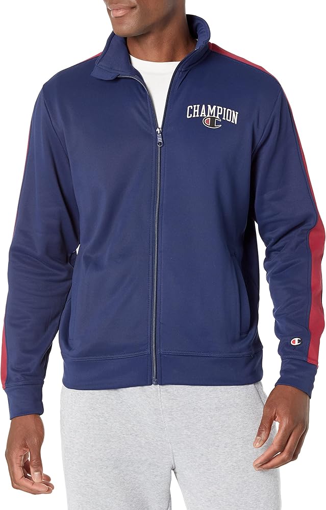 Champion Men's Lightweight Stretch Warmup Jacket, Signature Logo, Full-Zip, Moisture-Wicking Athletic Jacket