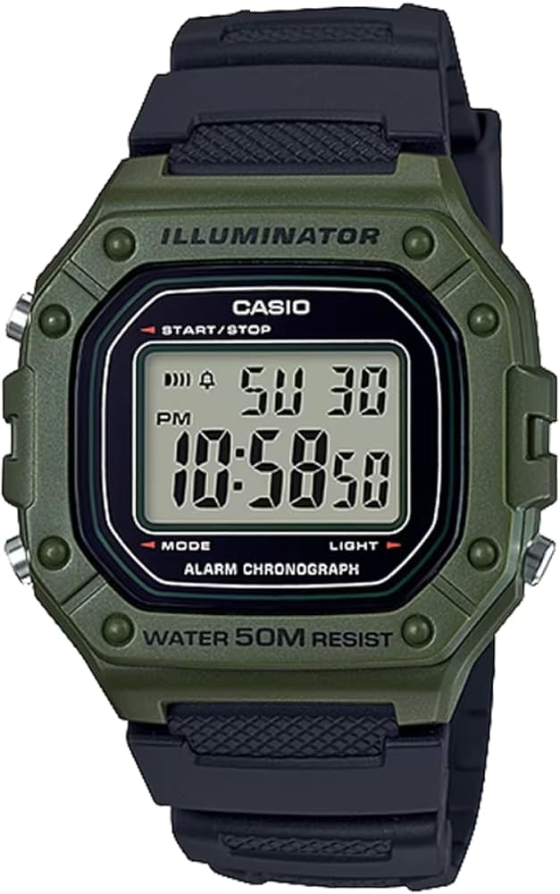 Casio W-218H-3AV Standard Digital Watch, Casio Box, Men's, Chippukashi, Olive Green, green (olive green)