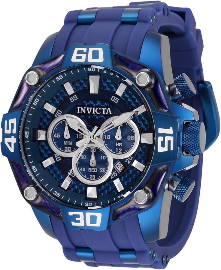 Invicta Men's Pro Diver 52mm Silicone, Stainless Steel Quartz Chronograph Watch, Blue (Model: 33842)