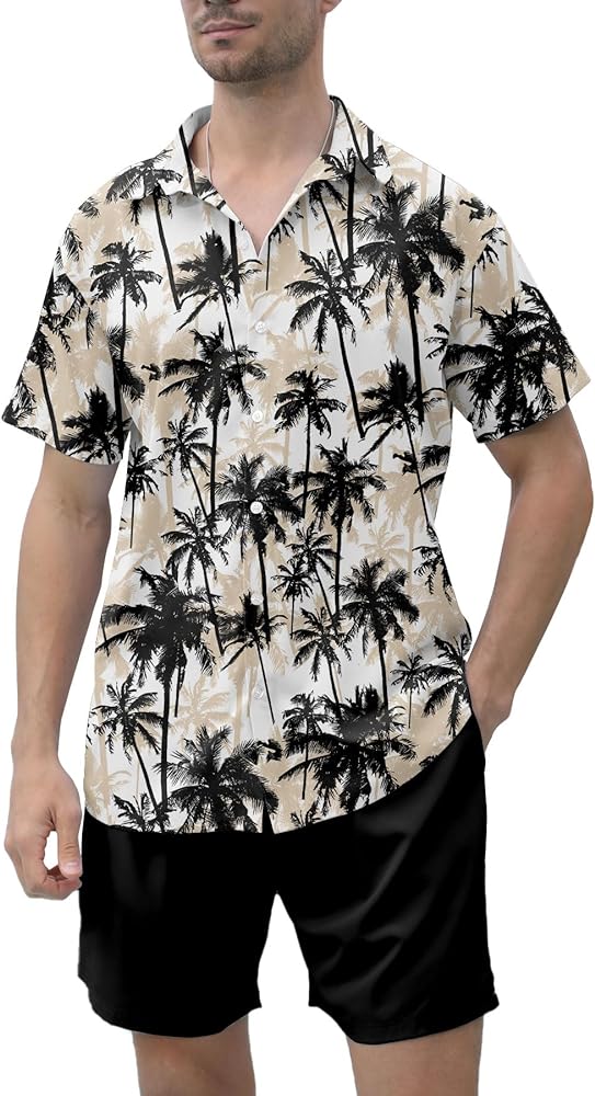 Ahegao Men's Hawaiian 2 Pieces Summer Beach Shirts and Shorts Outfits Matching Sets